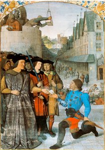 Visconde de Rochechouart a receber um mensageiro real. Miniatura de Jean Fouquet (1420-1481) de "The Great Chronicles of France". 1455-1460 de Jean Fouquet