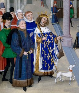detalhe de "Le roi saint Louis (Louis IX (1214-1270) appretant à partir outre mer" Miniatura de "Les Grandes Chronicles" de Jean Fouquet (1420-1481), Paris, Bibliotheque de l