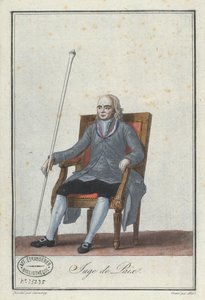 Justiça da Paz, gravada por Alix, de um livro sobre trajes franceses de Directoire (gravura a cores) de Jean Francois Garneray