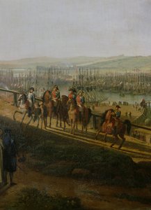 Napoleão Bonaparte (1769-1821) visitando o acampamento em Boulogne em julho de 1804, detalhe de Napoleão e a Flotilha, 1806 de Jean Francois Hue
