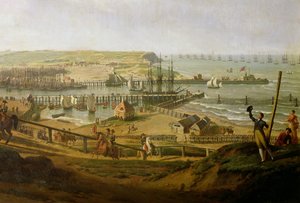 Napoleão visitando o acampamento em Boulogne em julho de 1804, detalhe do porto, 1806