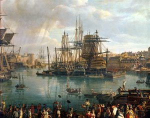 O, porto, de, brest, com, um, vista, de, despacho, 1794, detalhe, de, 95402, óleo, ligado, tela