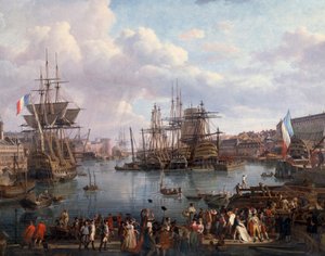 Vista do porto de Brest no século XVIII Detalhe. Pintura de Jean-Francois Hue (1751-1823) Século XVIII