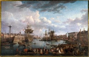 Vista do porto de Brest no século XVIII Pintura de Jean-Francois Hue (1751-1823) Século XVIII