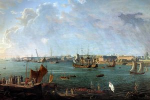 Vista do porto de Lorient no século XVIII Detalhe de um quadro de Jean Francois Hue (1751-1823) Paris, Musee de la Marine