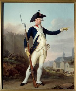 Revolução Francesa: "Retrato completo do cidadão Nau Deville em uniforme da Guarda Nacional (na demolição de fundo da Bastilha) de Jean Francois Marie Bellier
