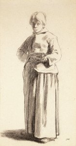 Uma mulher em pé segurando uma xícara, c.1852-56 de Jean Francois Millet