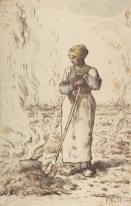 Uma mulher queimando ervas daninhas, 1830-75 de Jean Francois Millet