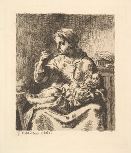 Refrigerando o mingau, 1861. de Jean Francois Millet