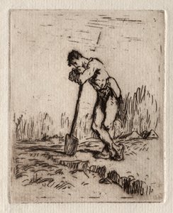 Homem apoiando-se em uma pá de Jean Francois Millet