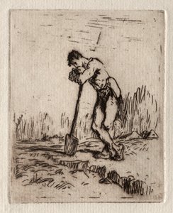 Homem encostado em uma pá. de Jean Francois Millet