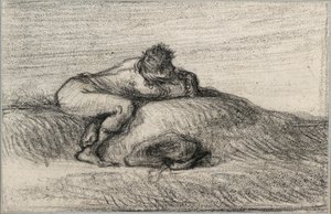 Homem agachado em uma Hillock, 1848-1850 de Jean Francois Millet