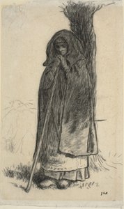 Pastora encostada em uma árvore de Jean Francois Millet