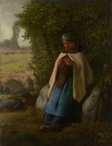 Pastora assentada em uma rocha, 1856. de Jean Francois Millet