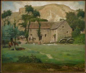 The Farm House, c.1867-69 (pastel em papel de palha, colocado a bordo) de Jean Francois Millet