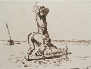 Dois camponeses cavando com Picareta, c1844-1846 de Jean Francois Millet
