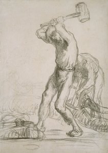 Dois camponeses serrando e rachando madeira, c1850-1851 de Jean Francois Millet