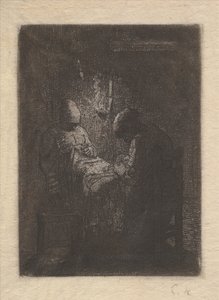 Two Women Sewing by Lamplight, ca. 1853. de Jean Francois Millet
