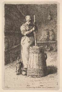 Manteiga de agitação da mulher, 1855-56. de Jean Francois Millet