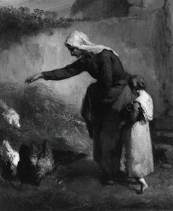 Mulher alimentando galinhas, 184648. de Jean Francois Millet