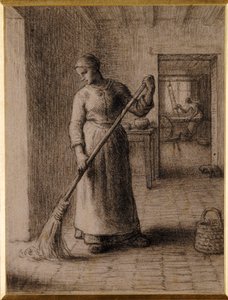 Mulher varrendo sua casa de Jean Francois Millet