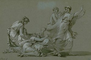 Os rapazes e moças de Atenas a serem oferecidos como vítimas de sacrifício ao Minotaur, ca 1778.