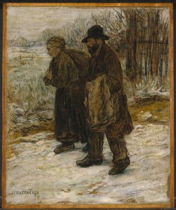 Parisienne Rag Pickers, c.1885 (óleo e lápis de cera no papel montado no painel) de Jean Francois Raffaelli