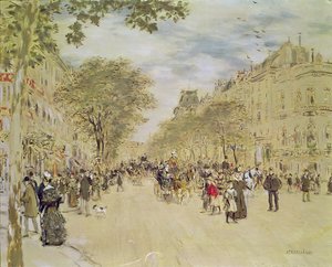 O Pavilhão de Hanover e o Boulevard dos Italianos, Paris, depois de 1870 (guache e wc no papel) de Jean Francois Raffaelli