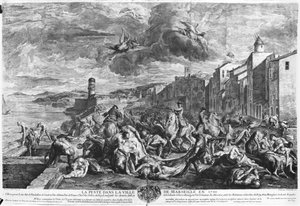 A peste de 1720 em Marselha, gravada por Simon Thomassin (1655-1733) 1727 (gravura) (foto p - b) de Jean Francois de (after) Troy