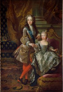 Retrato do Rei Luís XV (1710-1774) e sua noiva Maria Anne Victoire de Espanha (1718-1781), filha de Filipe V de Espanha Pintura de Jean François De Troy (1679-1752) Por volta de 1724 Florença, Palazzo Pitti