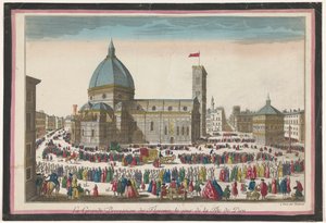 Vista da Catedral de Florença com uma procissão no dia de Corpus Christi
La grande procissão de Florence, le jour de la fête de Dieu (título sobre o objecto)