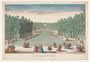 Vista das cascatas do jardim do Château de Saint-Cloud La cascade de St. Cloud (título no objeto)