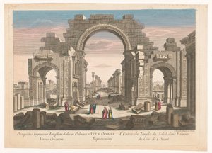 Vista das ruínas do arco da colunata em Palmyra, vista do leste 11º. Representante da Vue d
