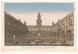 Vista do interior do Royal Exchange em Londres Vuë Interieure de la Bourse Royale à Londres (título no objeto) de Jean François Daumont
