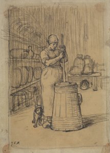 Estudo para Mulher Que Faz Manteiga de Jean Francois Millet