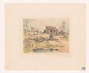 Paisagem com homem e burro na cabana La Cabane du Chiffonier de Jean François Raffaëlli (signed by artist)