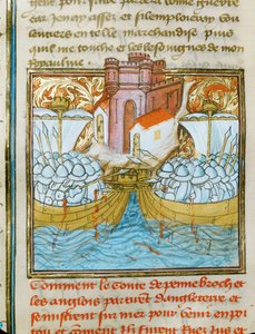 A batalha naval de La Rochelle, na qual uma frota inglesa foi derrotada por uma frota espanhola ao serviço da França ...