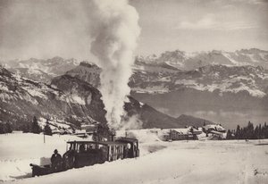 Rigi Kaltbad, trem de esportes de inverno do Vitznau Rigi Bahn (foto p/b) de Jean Gaberell