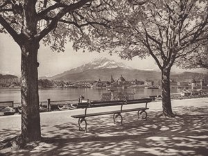 Suíça: Lucerna, com o Monte Pilatus (foto p/b)