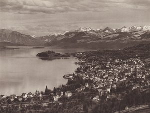 Suíça: O Lago de Zurique, Horgen, a Au e os Alpes (foto a p/b)