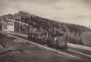 Vitznau Rigi Kulm, comboio de cremalheira (foto a p/b) de Jean Gaberell