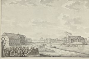 Ataque dos Prussianos sob o Coronel Van Borstel na ponte Duivendrecht, 1 de Outubro de 1787 de Jean George Teissier (signed by artist)