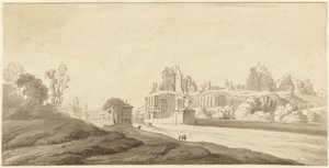 Vista das ruínas do palácio no Palatino em Roma de Jean Grandjean (attributed to)