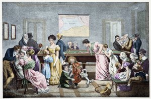 Uma sala de bilhar no século XIX: baseada em uma litografia de Marlet. de Jean Henri (after) Marlet