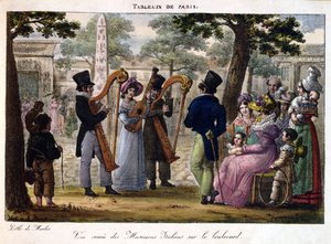 Músicos italianos que executam em um bulevar em Paris, de &39;Tableaux de Paris&39;, c.1820