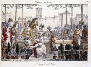 O mercado de flores - litografia de Brocas de Jean Henri Marlet