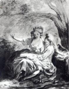 Um lugar de encontro para o amor (sépia no papel) de Jean Honore Fragonard