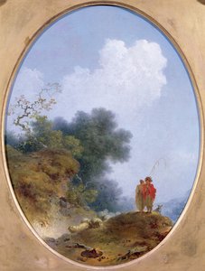 Um pastor tocando flauta enquanto uma menina camponesa escuta, 1765 de Jean Honore Fragonard