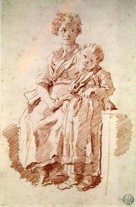 Uma jovem com sua irmã, 1774 (giz vermelho sobre papel) de Jean Honore Fragonard