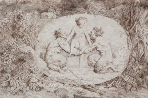 Bacchanales: Ninfa apoiada por dois sátiros de Jean Honore Fragonard